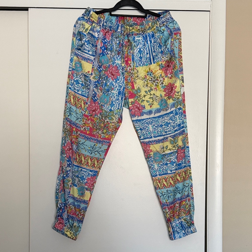 Johnny Was Colorful Floral Patchwork Pants